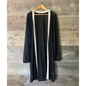 Talbots Linen Blend Duster Long Cardigan 2X Black White Lightweight Lagenlook